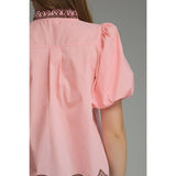 STYLE USA - Solid short puff sleeve top