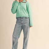 &MERCI - CONTRAST SCALLOPED COLLAR SWEATER CARDIGAN MSW11141