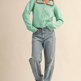 &MERCI - CONTRAST SCALLOPED COLLAR SWEATER CARDIGAN MSW11141