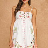 Strut & Bolt - Embroidered Palm & Floral Scalloped Babydoll Mini Dress