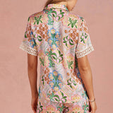 Strut & Bolt - Garden Party Crochet Contrast Trim Satin Shirt