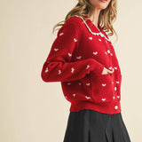 &MERCI - DOLL COLLAR HEART KNIT SWEATER CARDIGAN MSW11160