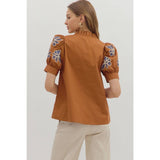 STYLE USA - Solid ruffle accent V-neck top