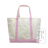 TRVL Design - Maxi Tote - Coated Canvas Large Natural With Gingham Pink