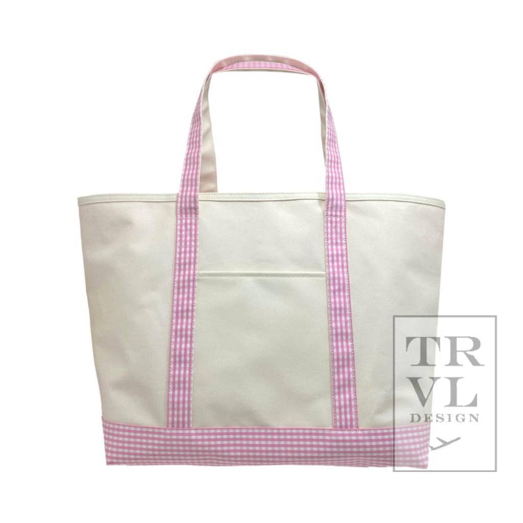 TRVL Design - Maxi Tote - Coated Canvas Large Natural With Gingham Pink