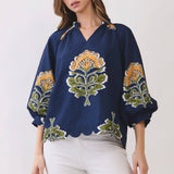 TCEC - CT10123-Floral Print Scalloped Hem Textured Blouse
