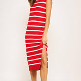 Strut & Bolt - Shoulder Pad Sleeveless Textured Striped Knit Dress