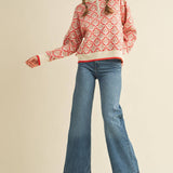 &MERCI - FLORAL MOCK NECK HALF ZIP PULLOVER MSW10829