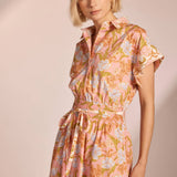 Strut & Bolt - Floral Print Block Shirt Midi Dress