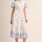 &MERCI - FLORAL EMBROIDERY TIERED MIDI DRESS MDR4566