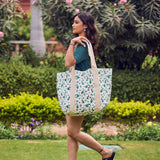 Anju Jewelry - Block Printed Canvas Tote - Teal Mermaids