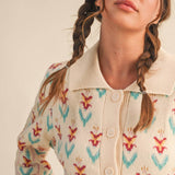 &MERCI - FLORAL KNIT COLLARED SWEATER CARDIGAN MSW11113