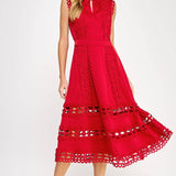 Strut & Bolt - Scallop Edge Crochet Trim Satin Midi Dress