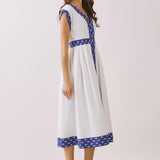 TCEC - CD06045-Contrast Printed Trim Detail V Neck Midi Dress