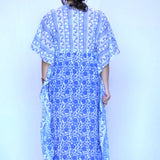 Dolma - Nayla Block Printed Kaftan Blue