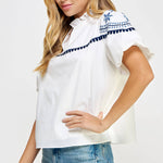 Strut & Bolt - Embroidered Puff Sleeve Top