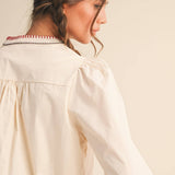 &MERCI - FLORAL CROSS STITCH EMBROIDERED PUFF SLEEVE TOP MTP4089