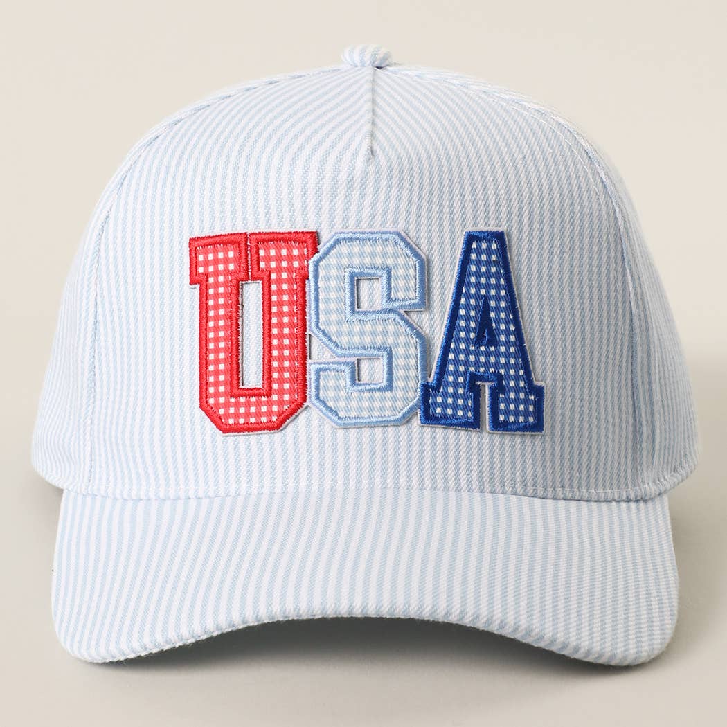 Fashion City - USA Embroidered Patch Varsity-Style Stripe Trucker Hat