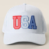Fashion City - USA Embroidered Patch Varsity-Style Stripe Trucker Hat