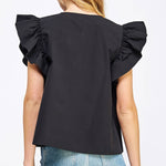 Flutter Ruffle Sleeve Poplin Top