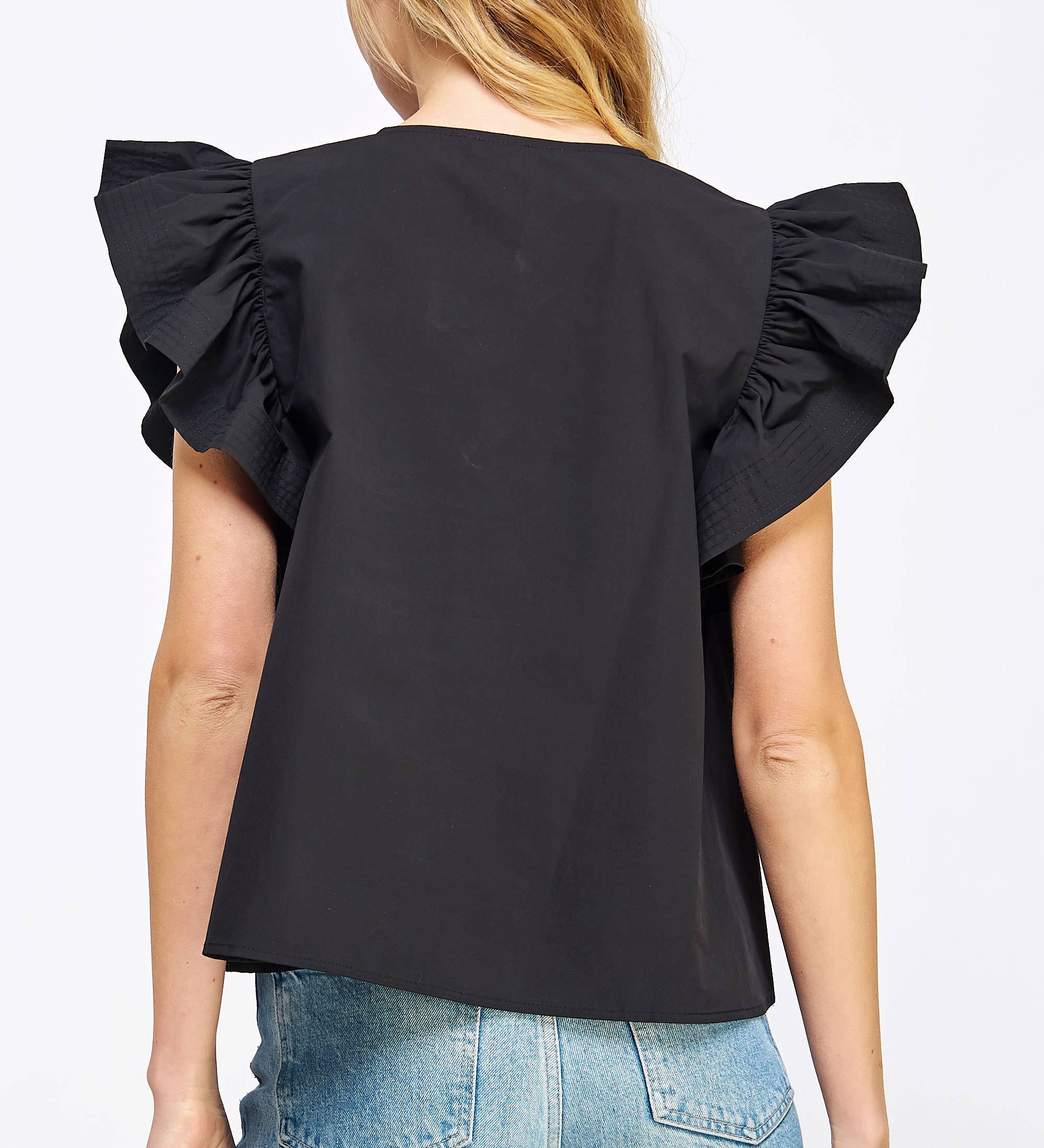 Flutter Ruffle Sleeve Poplin Top
