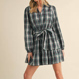 &MERCI - PLAID MINI DRESS WITH TIERED RUFFLE TRIM MDR3538