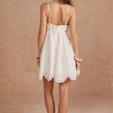 Strut & Bolt - Embroidered Palm & Floral Scalloped Babydoll Mini Dress