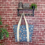 Anju Jewelry - Handcrafted Canvas Bag with Block-Printed  Denim Floral