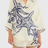 Rosa Clothing - Blue Shell Starfish Printed relaxed shirt & skirt set