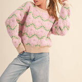&MERCI - FUZZY TEXTURE FLORAL SWEATER MSW11198