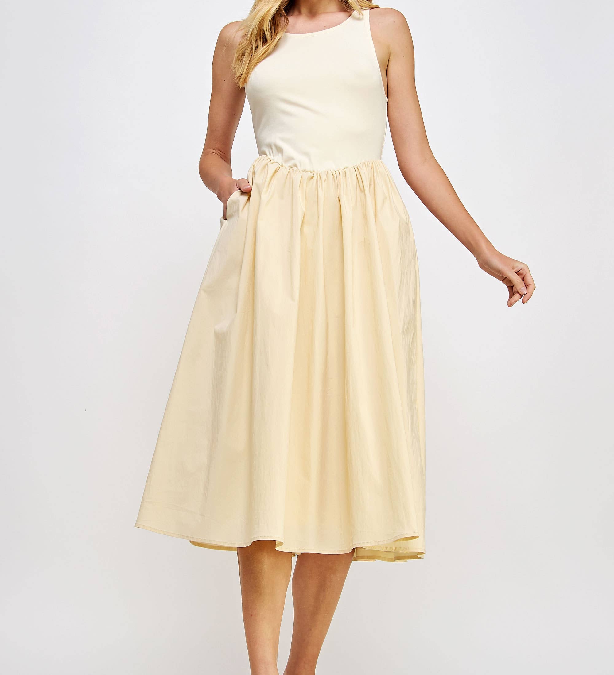 Strut & Bolt - Knit Contrast Poplin Long Dress