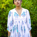 Dolma - Raya Block Printed Mini Dress White Turq