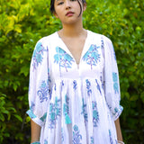 Dolma - Raya Block Printed Mini Dress White Turq