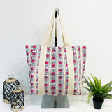 Anju Jewelry - Handcrafted Canvas Bag with Block-Printed  Sweet Pea