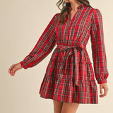 &MERCI - PLAID MINI DRESS WITH TIERED RUFFLE TRIM MDR3538