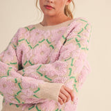 &MERCI - FUZZY TEXTURE FLORAL SWEATER MSW11198
