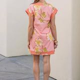 Strut & Bolt - Tropical Hibiscus V-neck Pintuck Mini Dress
