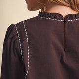 &MERCI - EMBROIDERED RUFFLED MOCK NECK TOP MTP5289