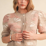 &MERCI - FLORAL KNIT SHORT PUFF SLEEVE SWEATER CARDIGAN MSW11393