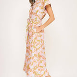 Strut & Bolt - Floral Print Block Shirt Midi Dress