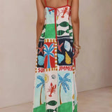 Rosa Clothing - Ocean Holiday print A-line maxi spaghetti straps dress