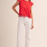 &MERCI - EMBROIDERED CUT-OUT CAP SLEEVE TOP MTP4825