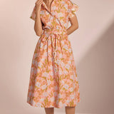 Strut & Bolt - Floral Print Block Shirt Midi Dress
