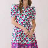 TCEC - CD06754-Floral Puff Sleeve Mini Dress With Border Hem