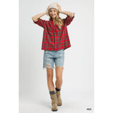 STYLE USA - Plaid V-Neck Flannel Top