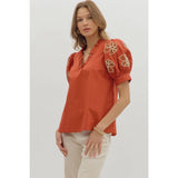 STYLE USA - Solid ruffle accent V-neck top