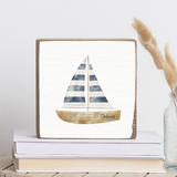 Rustic Marlin - Red Bank Watercolor Sailboat Decorative Wooden Block