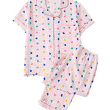Rosa Clothing - Cute Printed Short-Sleeve Top And Pants Pajama Set