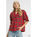 STYLE USA - Plaid V-Neck Flannel Top