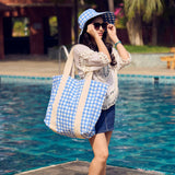 Anju Jewelry - Handcrafted Canvas Bag with Block-Printed Blue Gingham Bliss